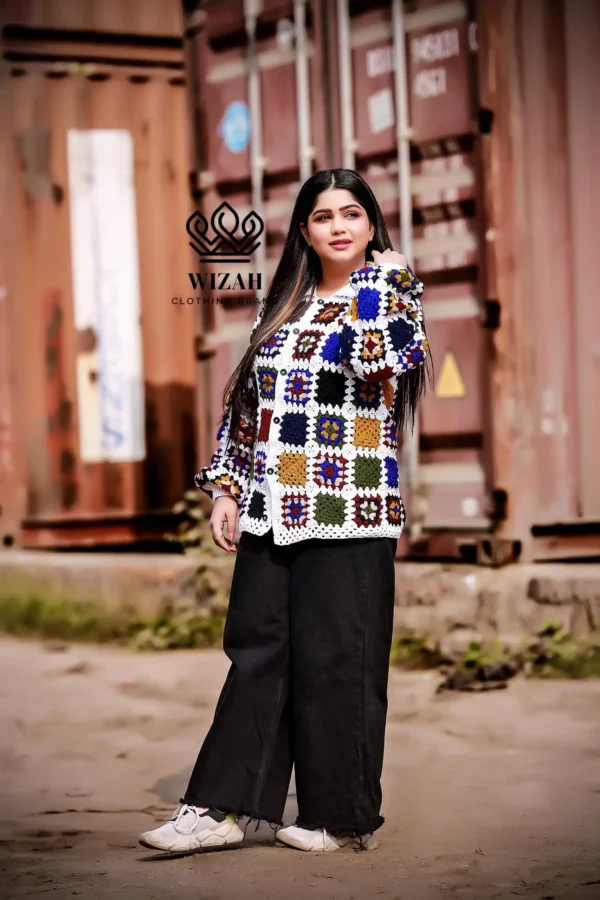 Patchwork multicolored handmade crochet shirt