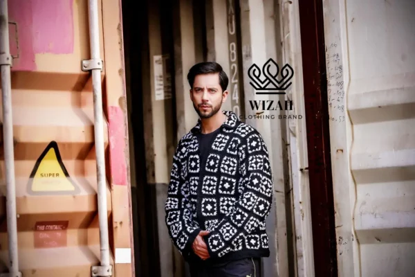Crochet checkered linen unisex shirt